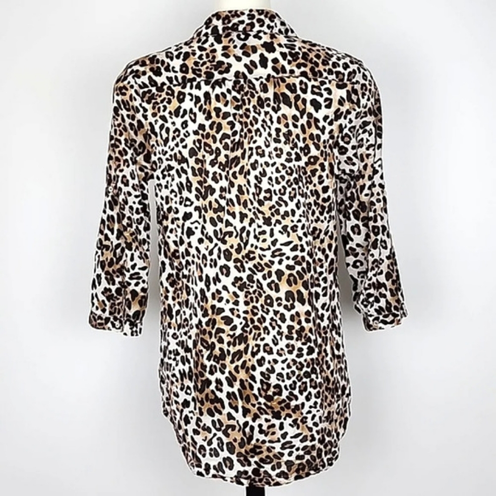 DEX Fresh Women's Cotton Long Shirt Top Leopard Print Roll Up Sleeves Size M - Picture 6 of 15